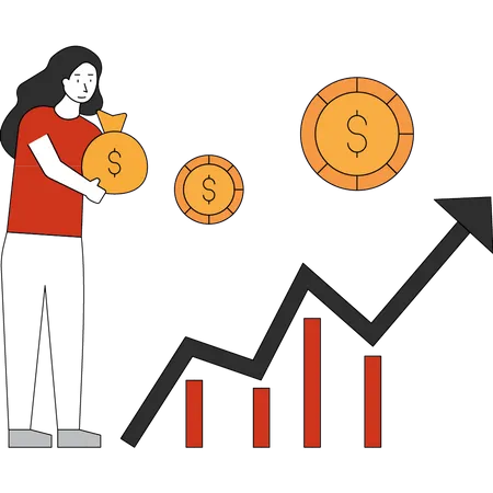 The Girl Holding The Dollar Bag Stands Near The Development Of The Dollar Graph Illustration