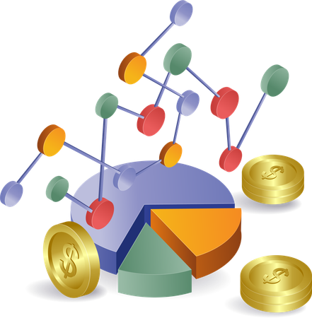 Investment growth with pie chart  Illustration