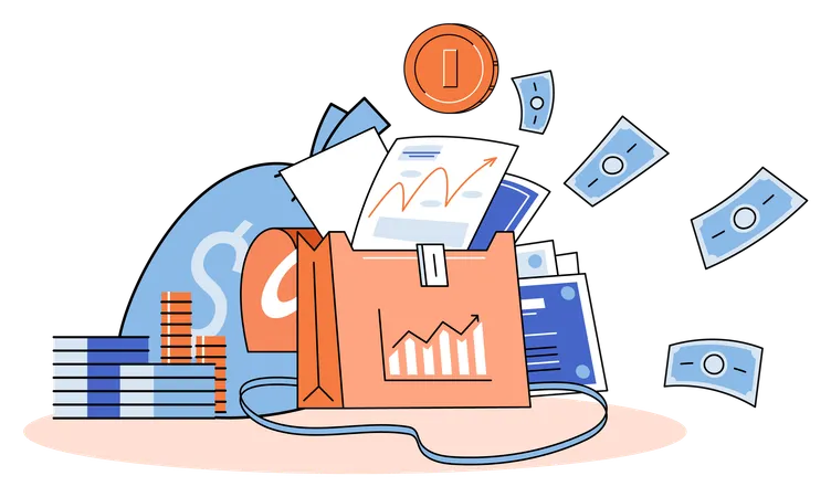 Investment portfolio with currency chart  Illustration