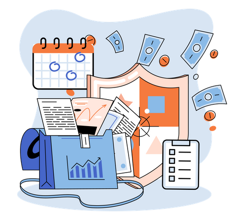 Investment portfolio with dollars or currency, buy or sell trading, market exchange value concept  Illustration