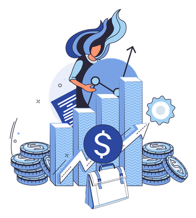 Investment portfolio with dollars or currency, buy or sell trading, market exchange value concept  Illustration