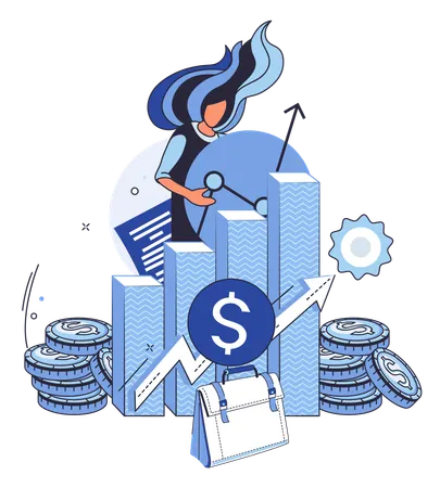 Investment portfolio with dollars or currency, buy or sell trading, market exchange value concept  Illustration