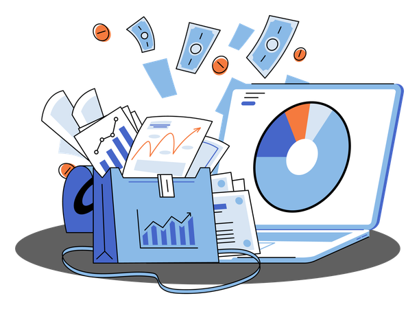 Investment portfolio with dollars or currency  Illustration