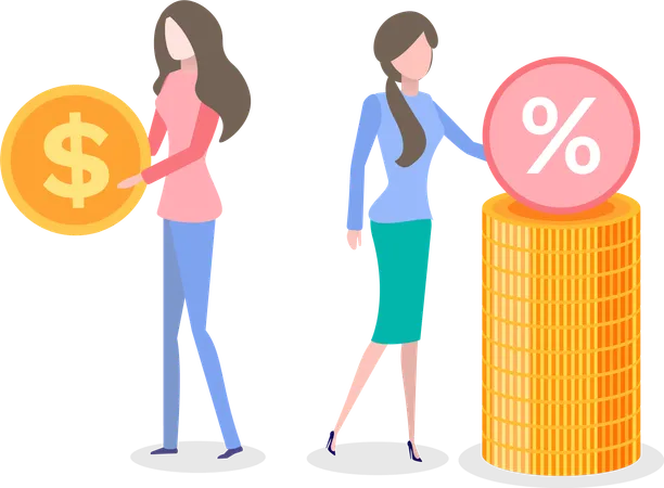 Banking And Financial Ass Vector Woman With Money Gold Coin With Dollar Sign Isolated People Dealing With Wealth And Profit Of Business Project Illustration
