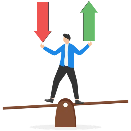 Green Arrow Is Pointing Up And Red Arrow Is Down In The Investors Hand Fluctuation Of Stocks Unstable Up And Down Arrows About Investment Risk Flat Vector Illustration Illustration