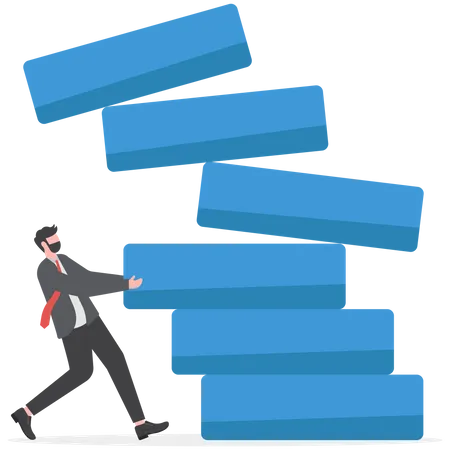Investment Risk Failure Or Mistake For Greedy Decision Business Strategy To Be Careful And Balance On Instability And Uncertainty Concept Businessman Pulling Wooden Block From Collapsing Stack Illustration