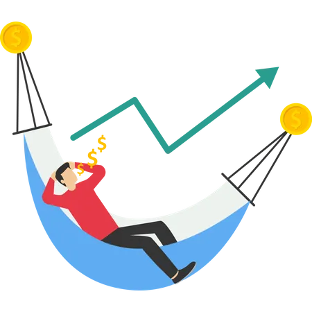 Investment Success Earn Money Trading Cryptocurrencies Or Dream To Get The Rich Concept Get More Profit Or Easy Growing Mutual Fund Returns Entrepreneur Investor Relax And Sleep On Growth Charts Illustration