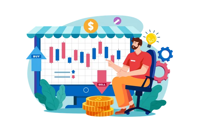 Investor analyzing stock market  Illustration