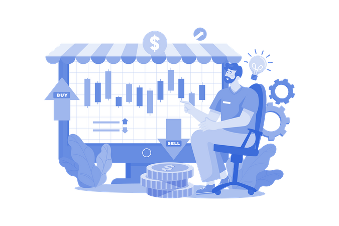 Investor Analyzing Stock Market  Illustration