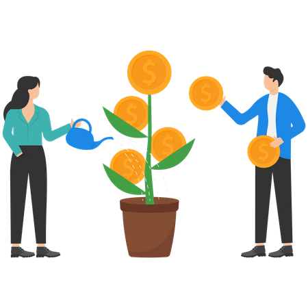 Investor and businesswoman caring money tree  Illustration