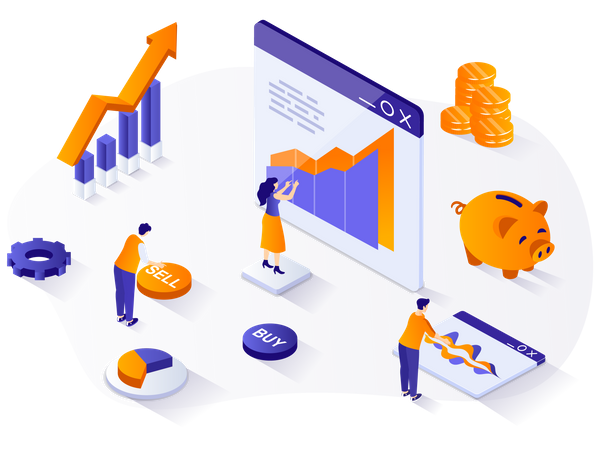 Investor buying and selling stocks  Illustration