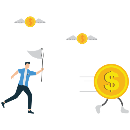 高額ドル硬貨を追い求める投資家  イラスト