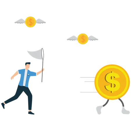 高額ドル硬貨を追い求める投資家  イラスト