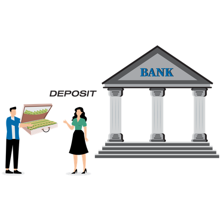 Investor depositing funds at bank  Illustration