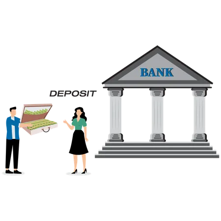 Investor depositing funds at bank  Illustration