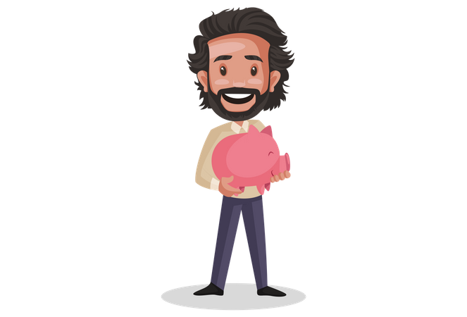 Investor holding piggy  bank in his hand  Illustration