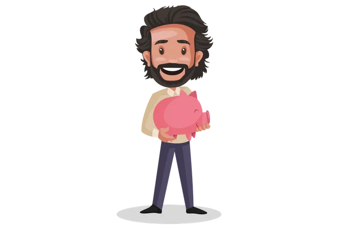 Investor holding piggy  bank in his hand  Illustration