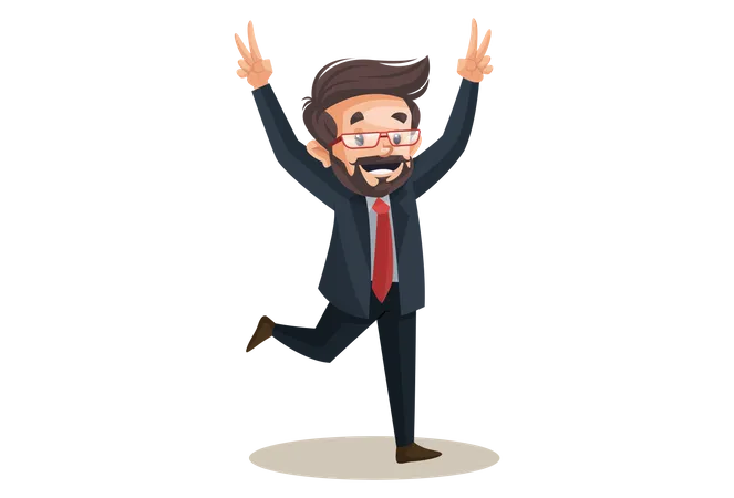 Investor is jumping and showing victory sign Illustration