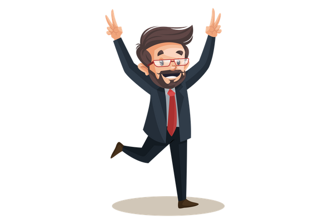 Investor is jumping and showing victory sign  Illustration