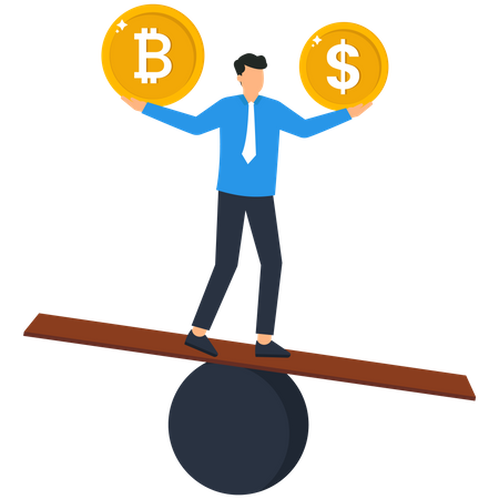Investor or trader balance portfolio with dollar coin and bitcoin  Illustration