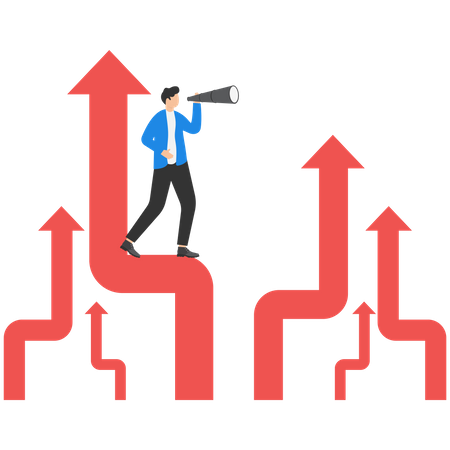 Investor standing on upward arrow  Illustration