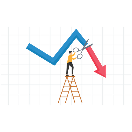 Investor stopping loss with scissors  Illustration