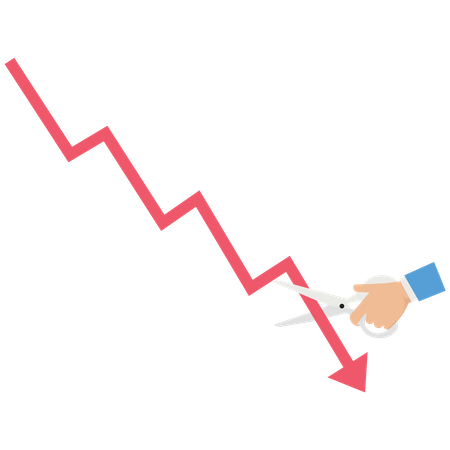 Investor uses scissors to cut a stock market graph  Illustration