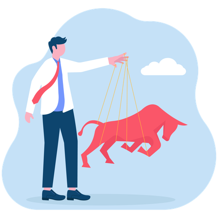 Investor working on bull market  Illustration