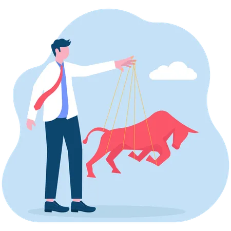 Investor working on bull market  Illustration