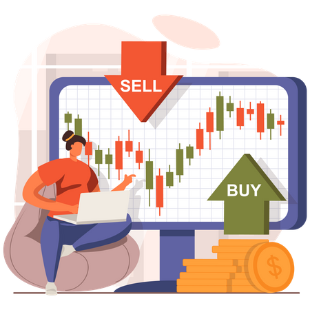 Investorin analysiert Aktienmarkt  Illustration