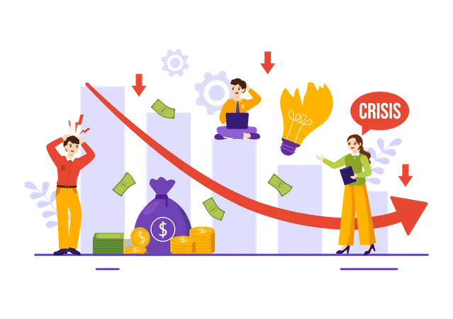 Financial Crisis Vector Illustration With Bankruptcy Collapse Of The Economy And Cost Reduction In Flat Cartoon Hand Drawn Landing Page Templates Illustration
