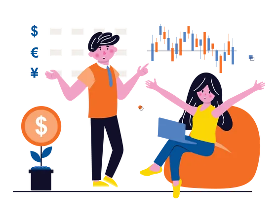 Investors investing money in stock market  Illustration