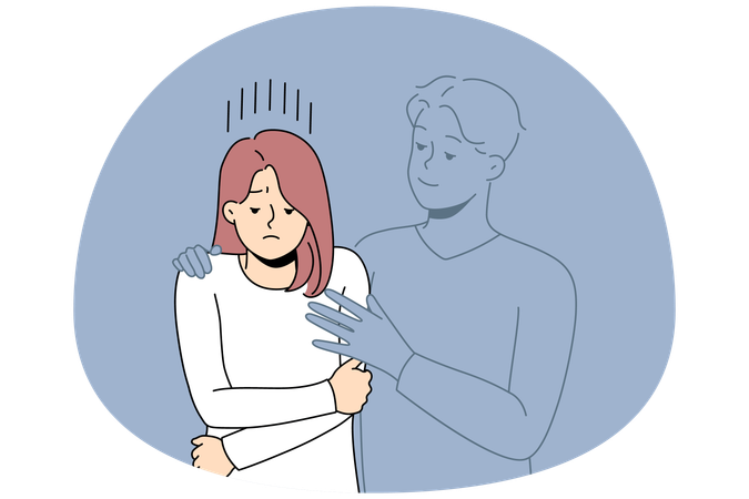 Invisible man hugging sad woman  Illustration