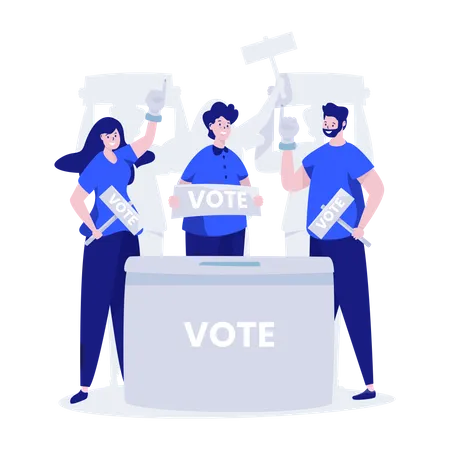 Un Grupo De Personas Invita A Participar En La Votacion Del Concepto De Campana Del Dia De Las Elecciones Ilustración