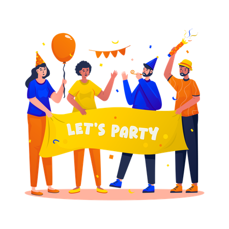 Inviting friends to join party  Illustration