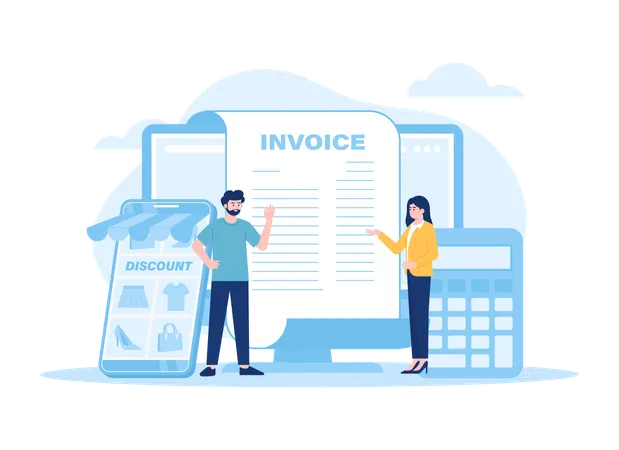 Tiny Business With Invoice Payment Report Calculator Trending Concept Flat Illustration Illustration