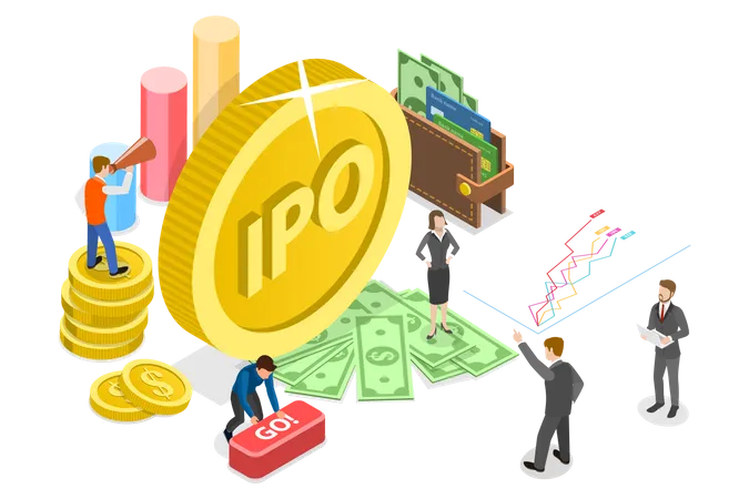 3 D Isometric Flat Vector Conceptual Illustration Of IPO Initial Public Offering Startup Investment 일러스트레이션