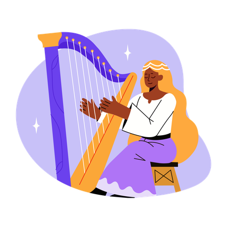 Irish harpist playing  Illustration