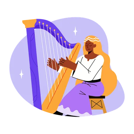 Irish harpist playing  Illustration