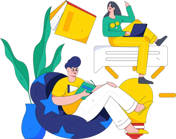 Irmãos estudando em casa  Ilustração