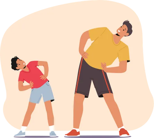 Irmãos fazendo exercícios físicos  Ilustração