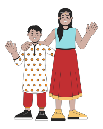 Pequenos irmãos indianos  Ilustração