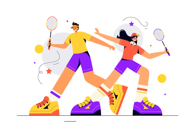 Irmãos jogando badminton  Ilustração