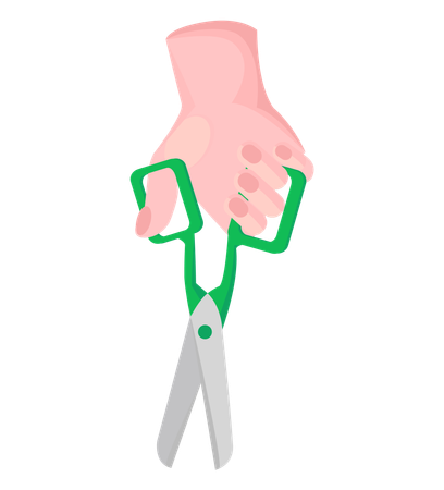 Iron scissors in human hand  Illustration