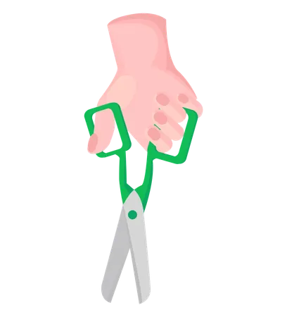 Iron scissors in human hand  Illustration