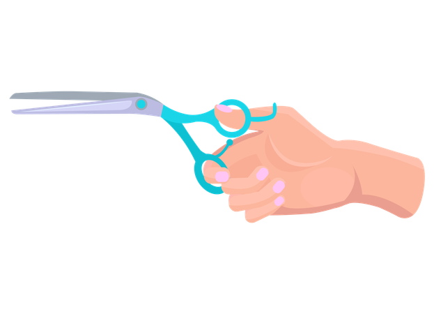 Iron scissors in human hand  Illustration