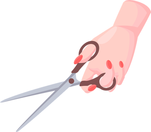 Iron scissors in human hand with brown plastic handle  イラスト