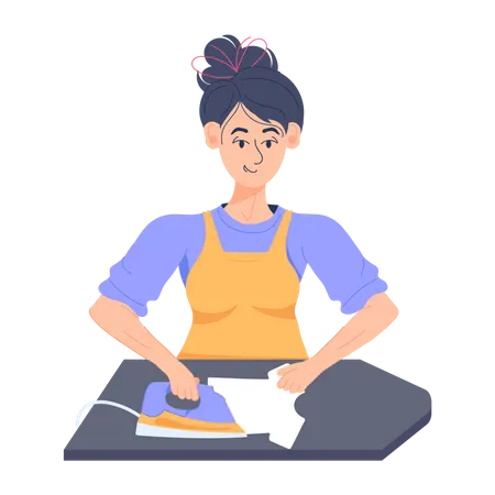 Women Ironing Clothes Illustration
