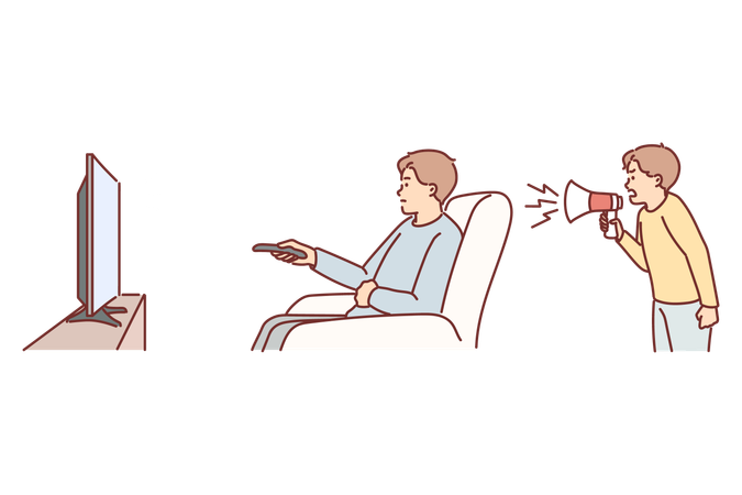 Irresponsible father is watching tv  Illustration