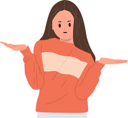 Irritated annoyed girl showing misunderstanding gesture  Illustration